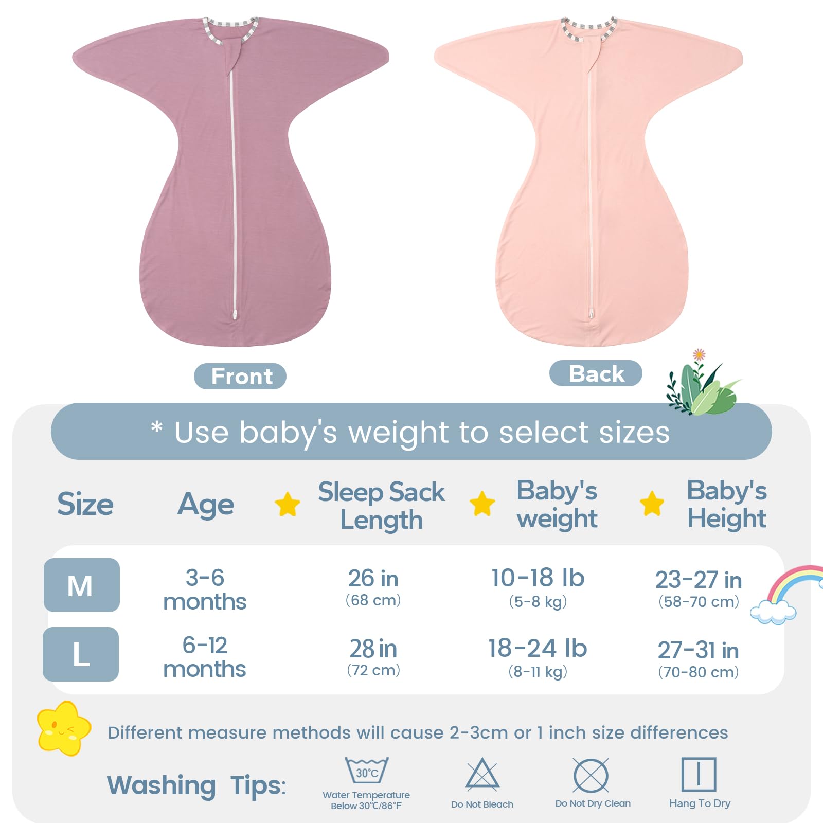 ZIGJOY transition swaddle in pink-purple tones, ideal for newborn to 12 months.