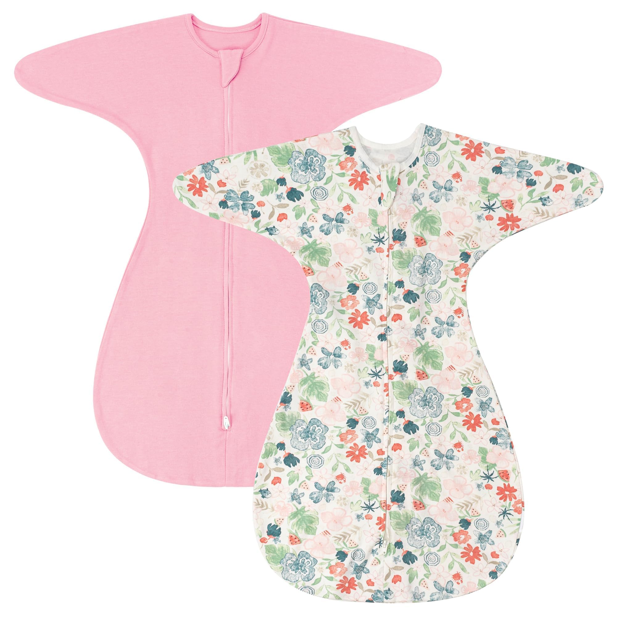 ZIGJOY Shark-Fin Transition Swaddle pink flower front view, cozy all-season comfort.