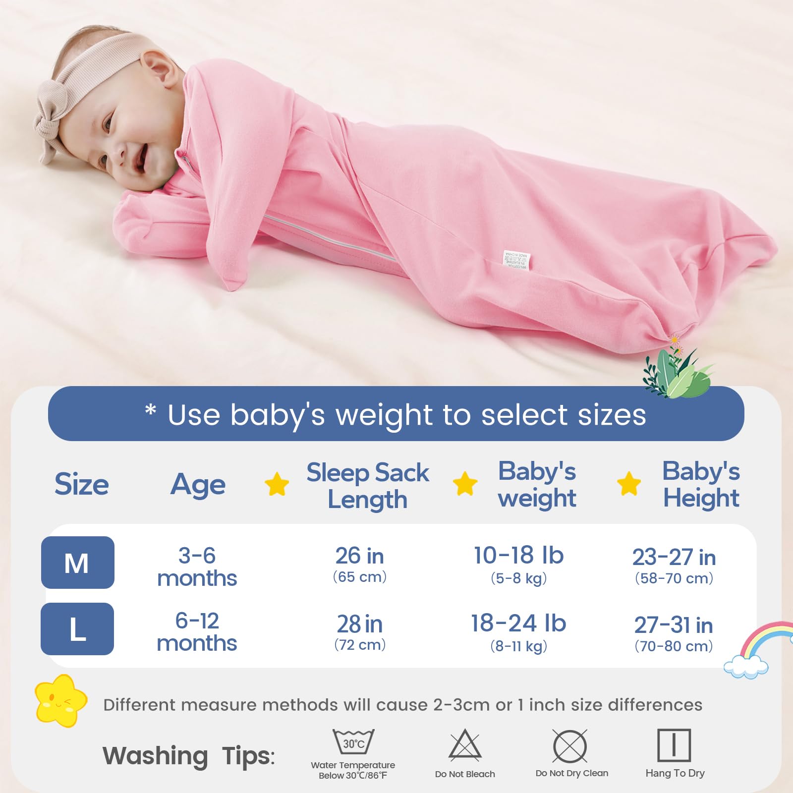 ZIGJOY Shark-Fin Transition Swaddle size 6-12m fit with roomy hem.