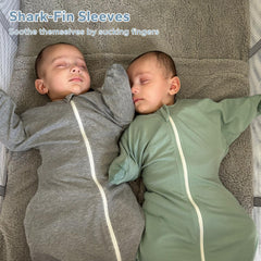 ZIGJOY Shark-Fin Transition Swaddle size medium label shows proper fit for growth.