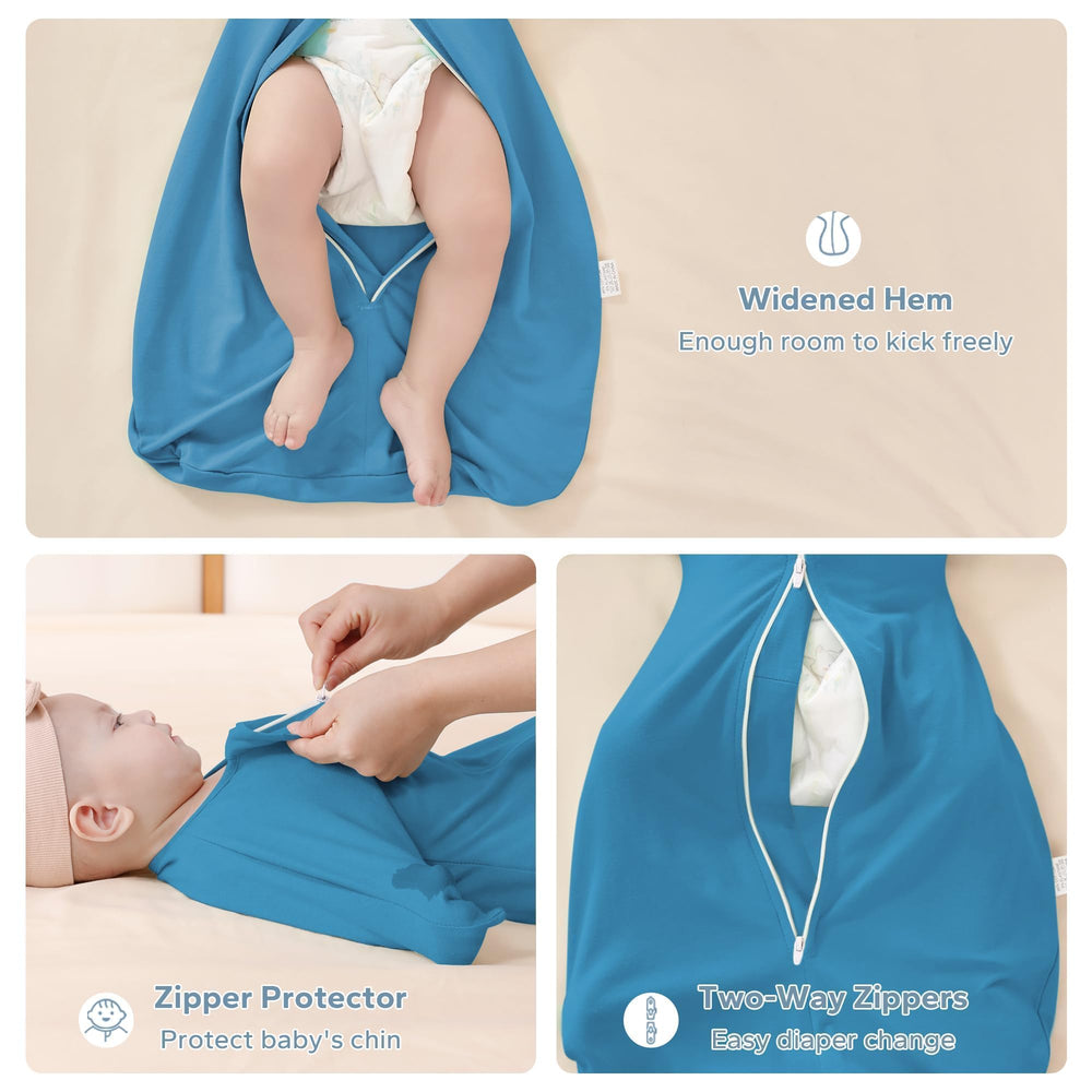ZIGJOY Shark-Fin Transition Swaddle two-way zipper for quick diaper changes.