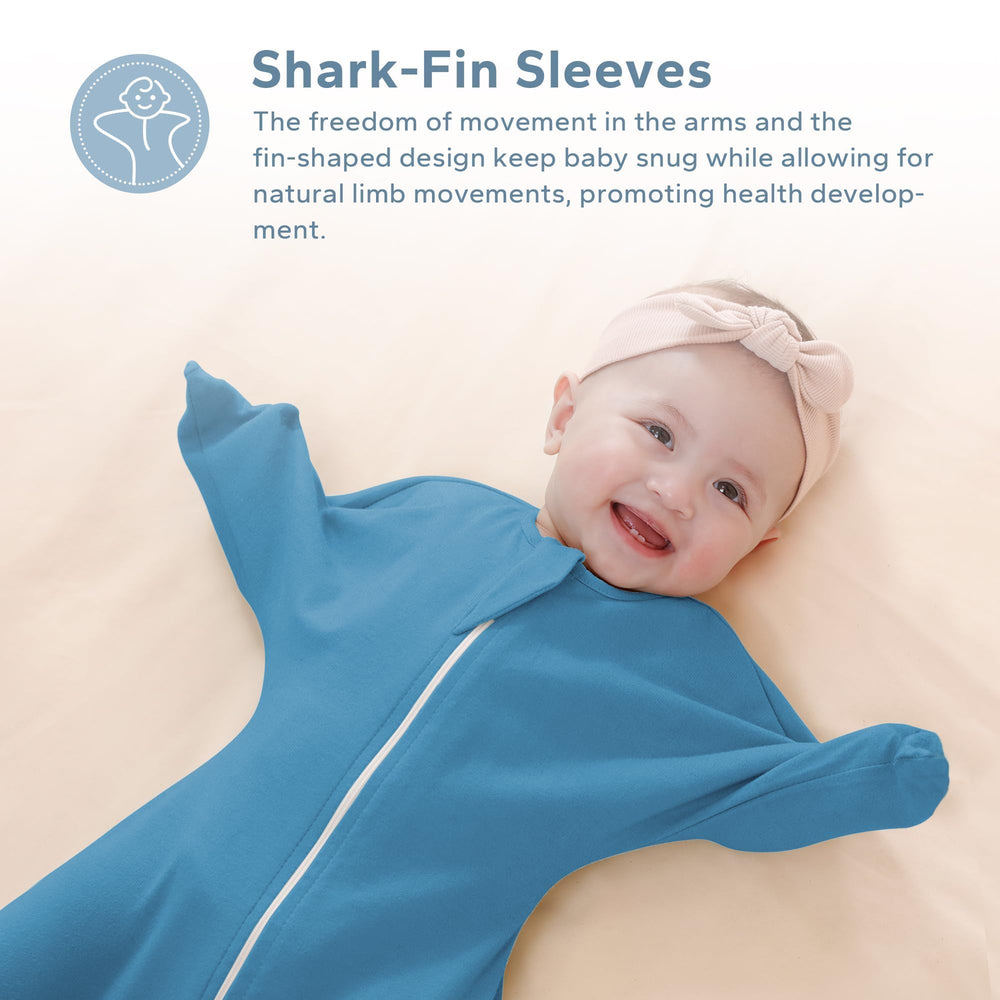 ZIGJOY Shark-Fin Transition Swaddle widened hem supports growing hips.