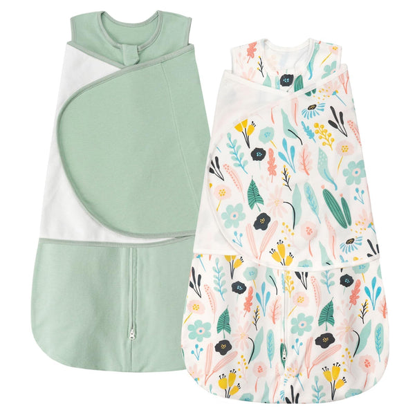 ZIGJOY Sleep Sack Swaddle in green tropical rainforest design, breathable cotton comfort for newborns.