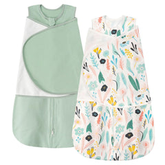 ZIGJOY Sleep Sack Swaddle in green tropical rainforest design, breathable cotton comfort for newborns.