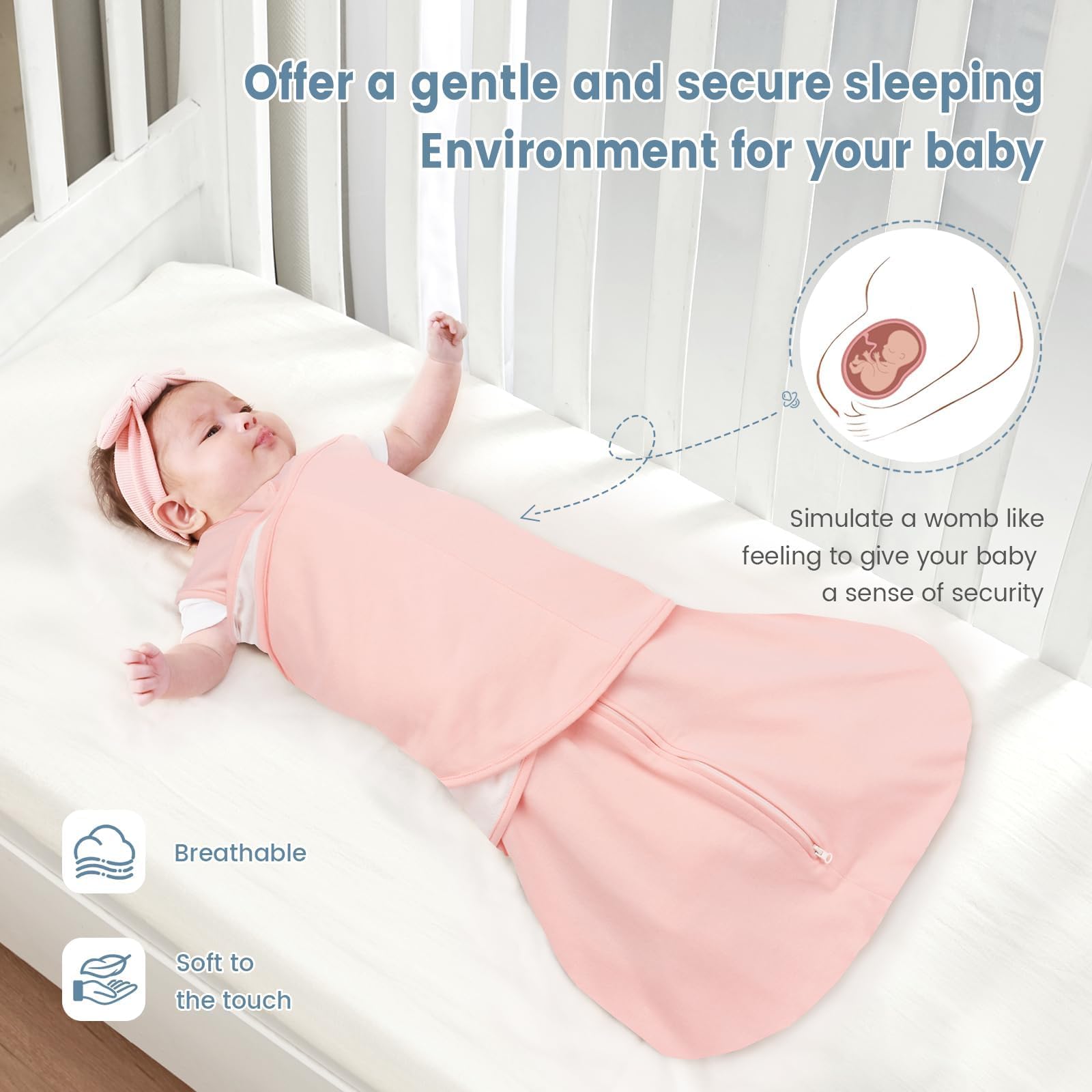 ZIGJOY Sleep Sack Swaddle features A-shaped design to support leg movement.