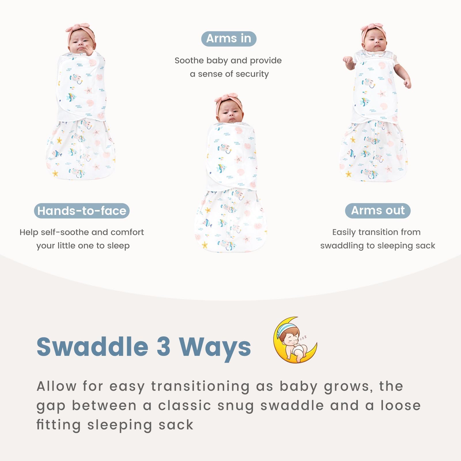 ZIGJOY Sleep Sack Swaddle Pink side view illustrates gentle leg room design.