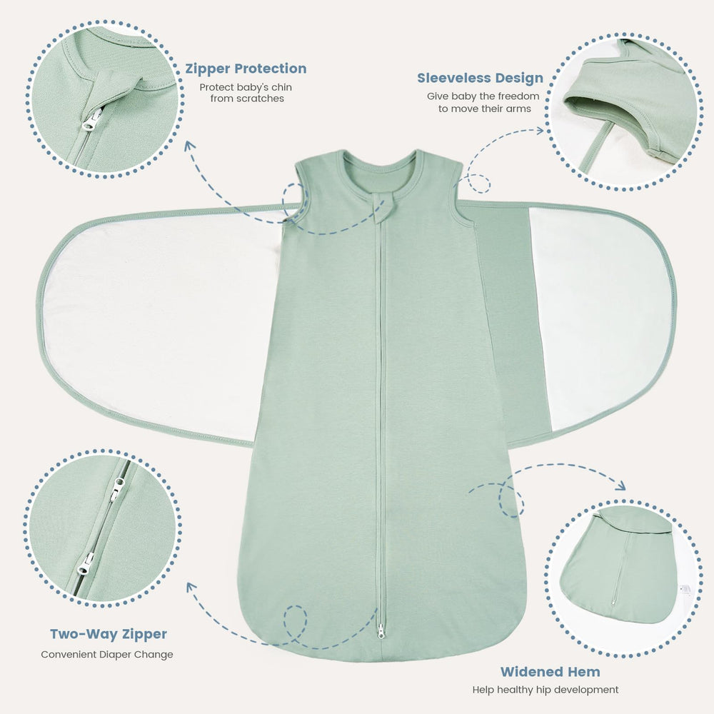 ZIGJOY swaddle wrap shows three wearing options for growing babies.