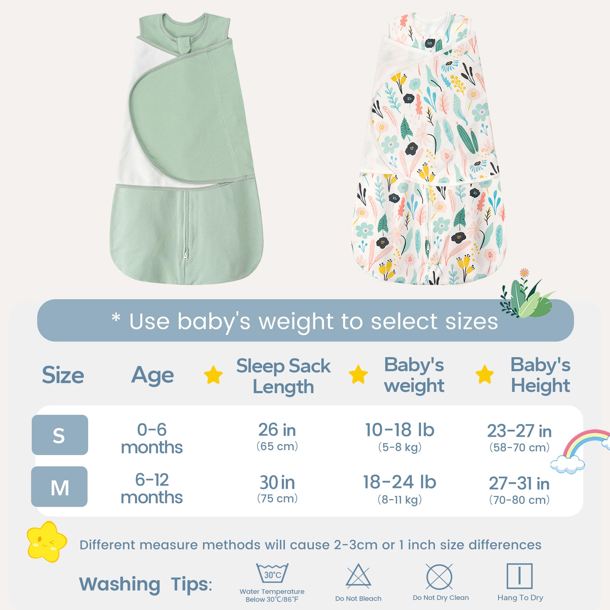 ZIGJOY two-size options S and M fit 0–6 and 6–12 months.