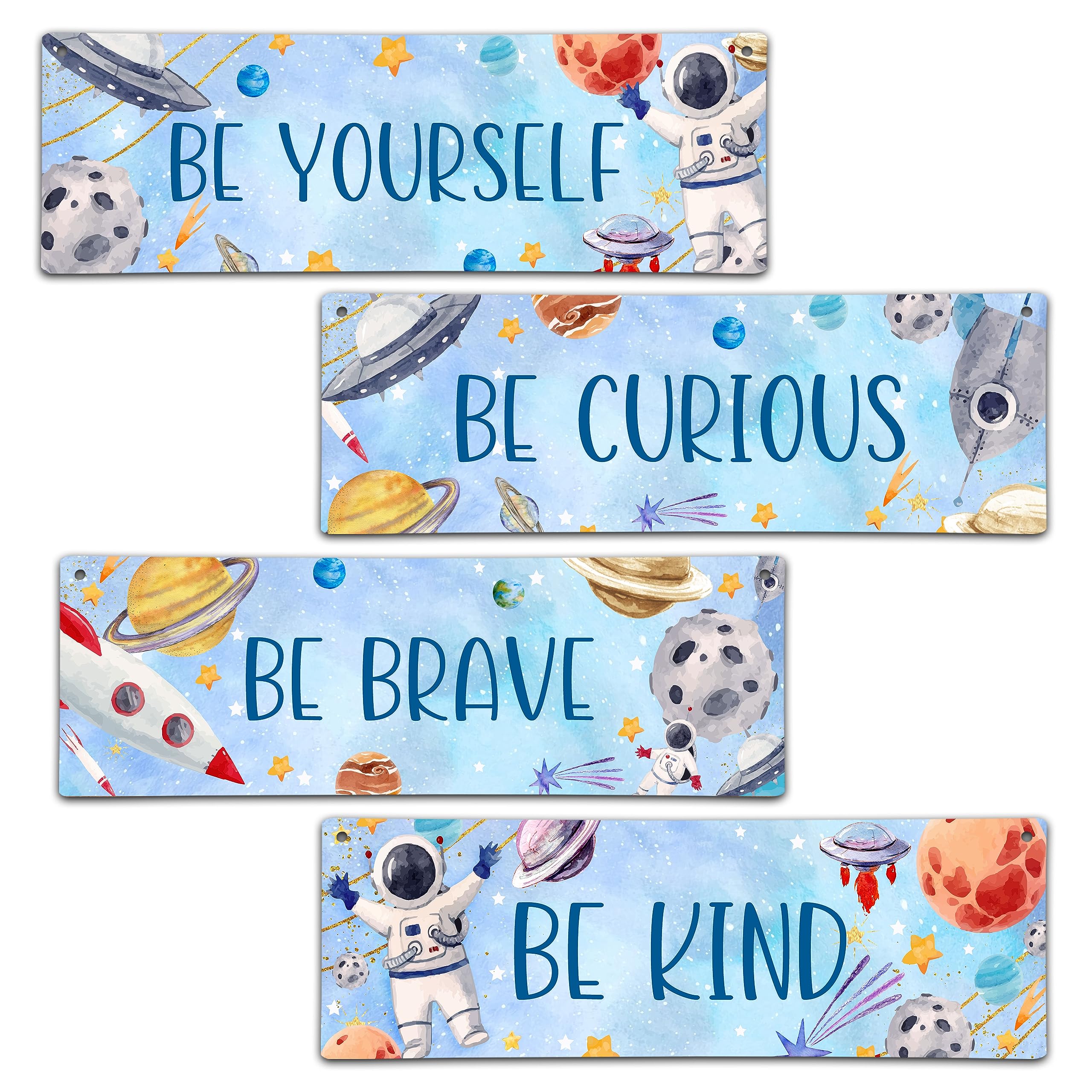 ZIIUFRN space wall sign set for boy's room, durable wooden decor.