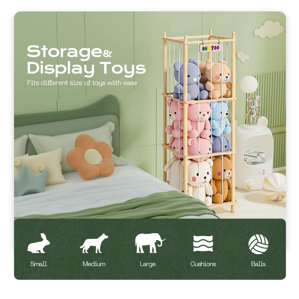 Ziluetar stuffed animal zoo, angled view highlighting the cord system for quick access.