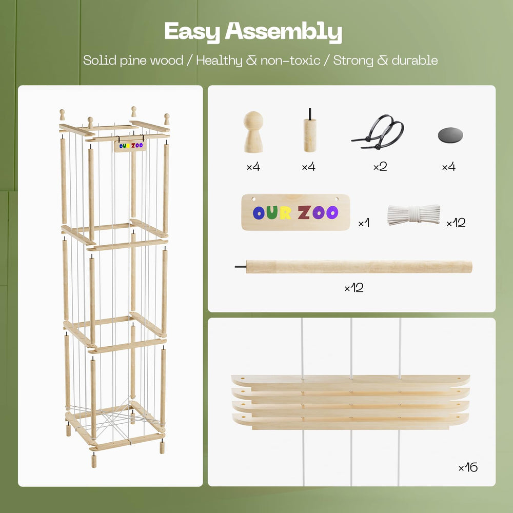 Ziluetar stuffed animal zoo, simple tool-free assembly with brackets and cords.