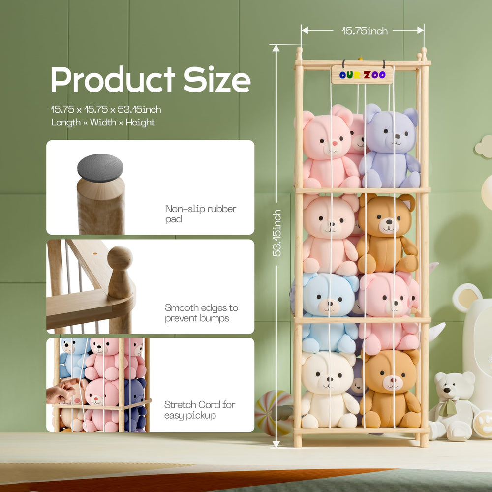 Ziluetar stuffed animal zoo, front view with elastic cords for easy toy placement.