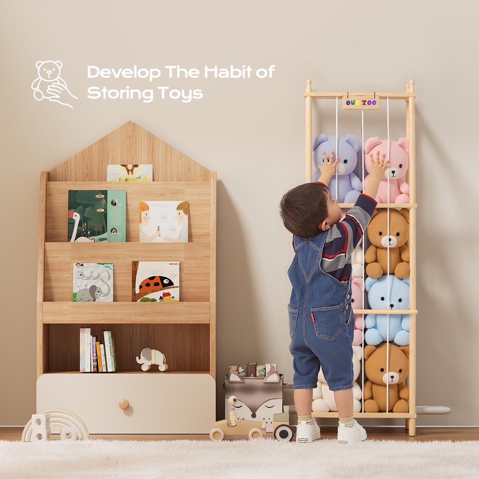 Ziluetar stuffed animal zoo, vertical storage maximizes plush toy capacity.