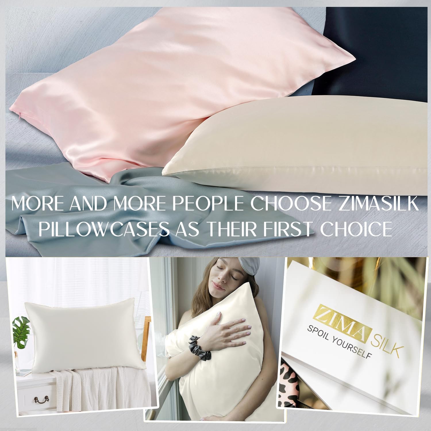 ZIMASILK colorfast dyes resist fading after washing on ivory pillowcase