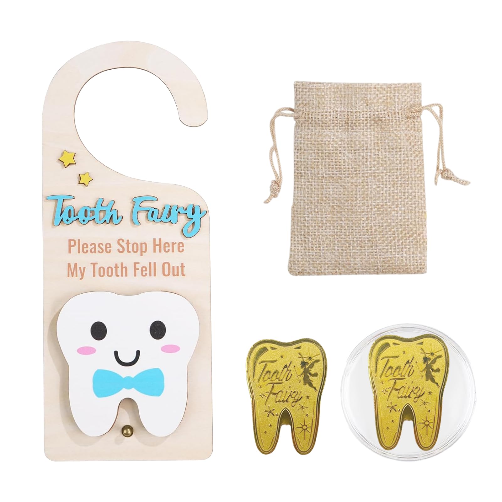 ZingFsh Tooth Fairy door hanger in blue with a playful bedtime ritual