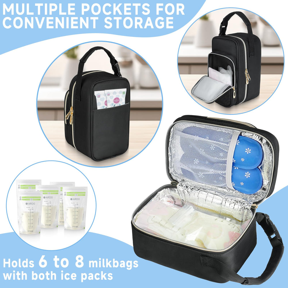 ZIOZERTT cooler bag side pocket for unused milk bags and accessories