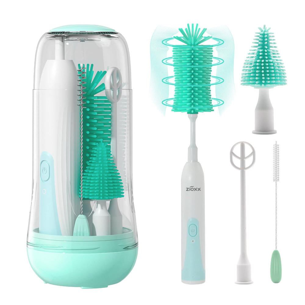 ZIOXX electric bottle brush cleaner in hands-on use for quick, thorough bottle cleaning.