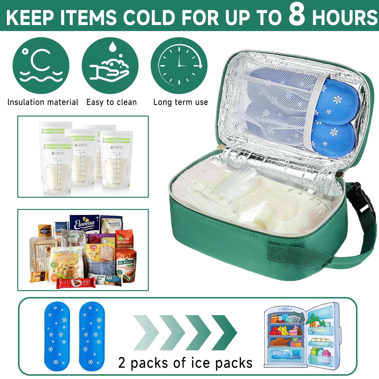 ZIOZERTT breastmilk cooler bag buckle handle attaches to strollers for hands-free outings.