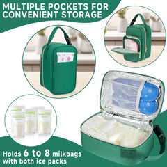 ZIOZERTT breastmilk cooler bag front pocket stores extra bags and nursing pads.