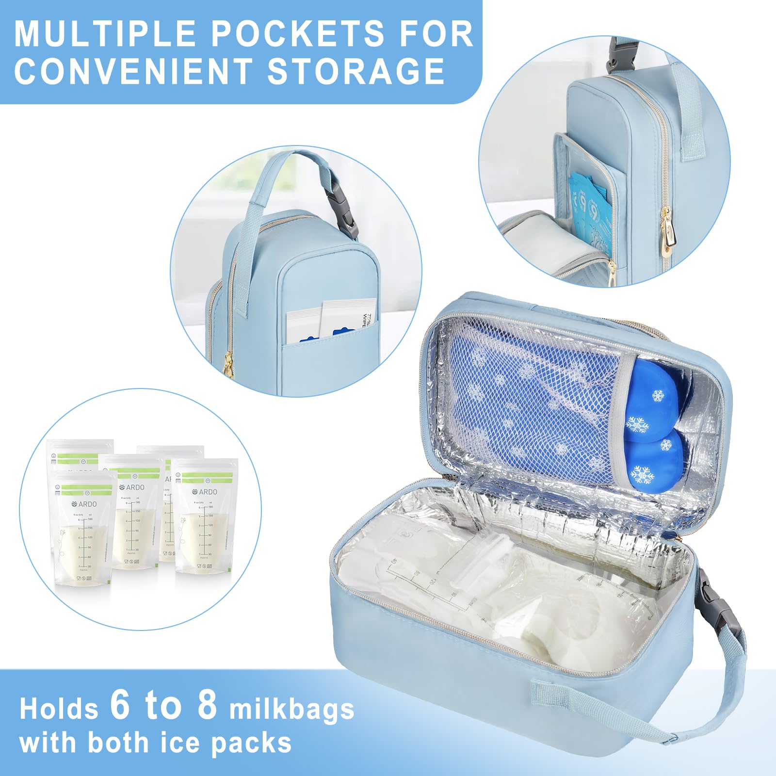 ZIOZERTT cooler bag with buckle handle clips to stroller for hands-free outings