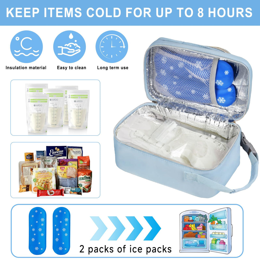 ZIOZERTT insulated breastmilk storage bag blue with waterproof interior