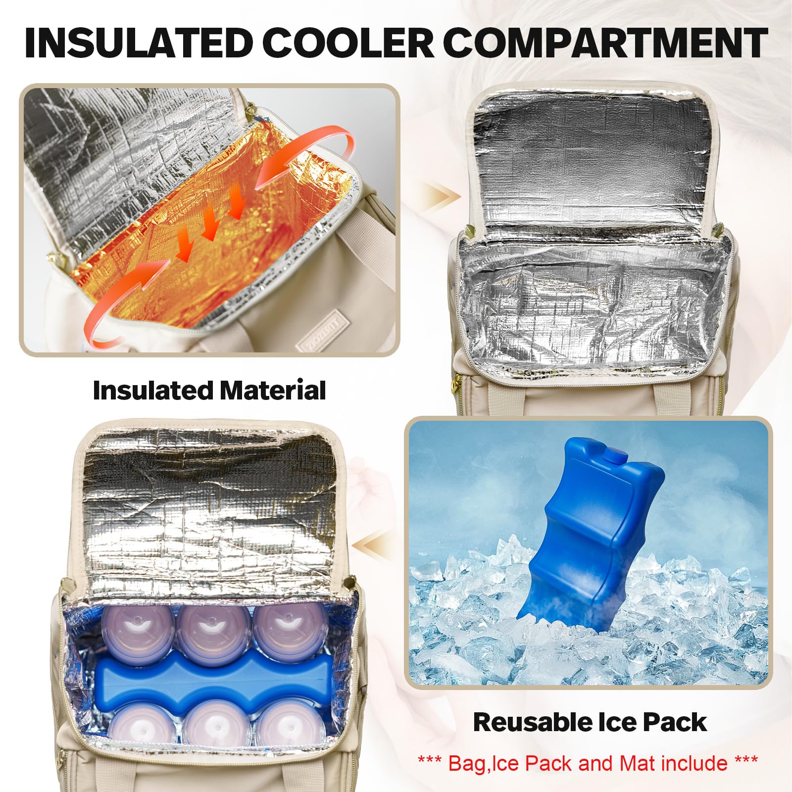 ZIOZERTT multi-pocket design keeps ice pack and essentials organized.