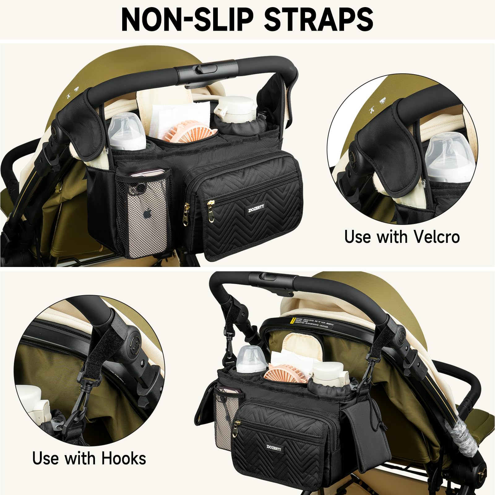 ZIOZERTT non-slip buckles secure the organizer on the handlebar