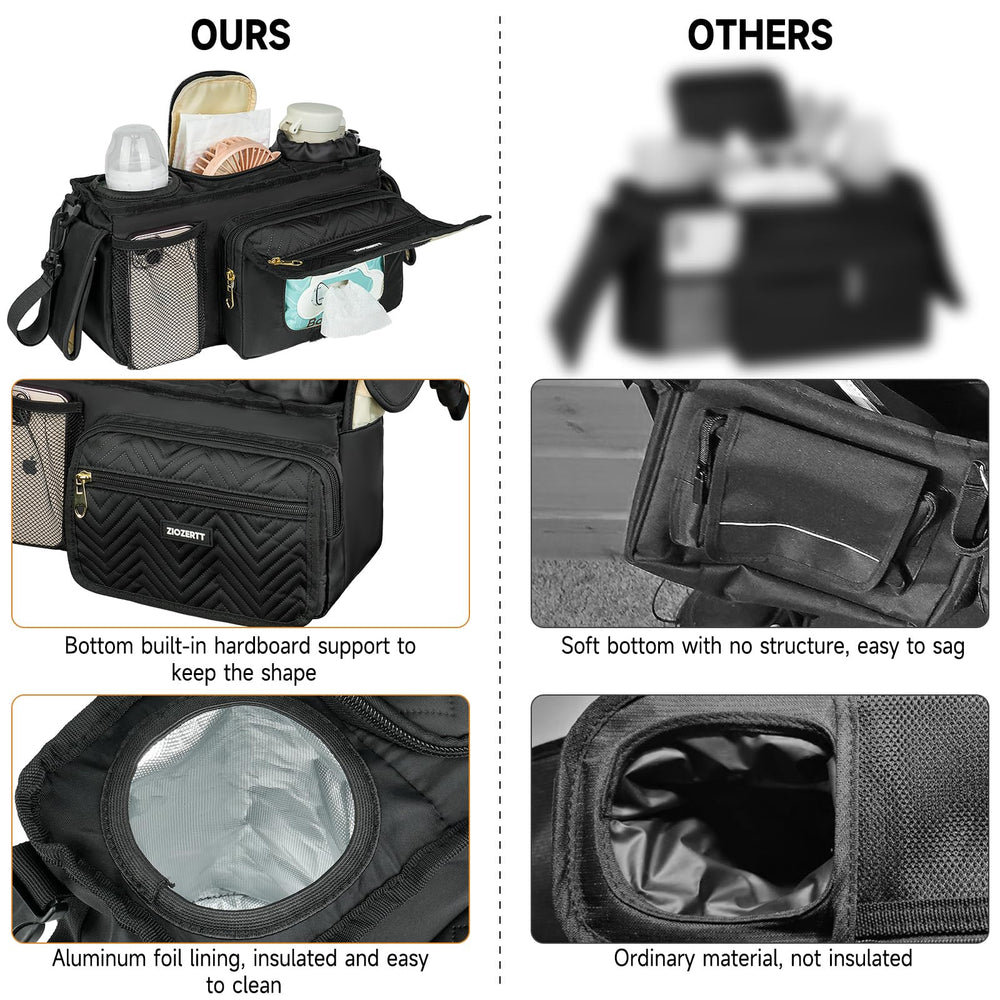ZIOZERTT stroller organizer features a sturdy bottom to prevent collapse