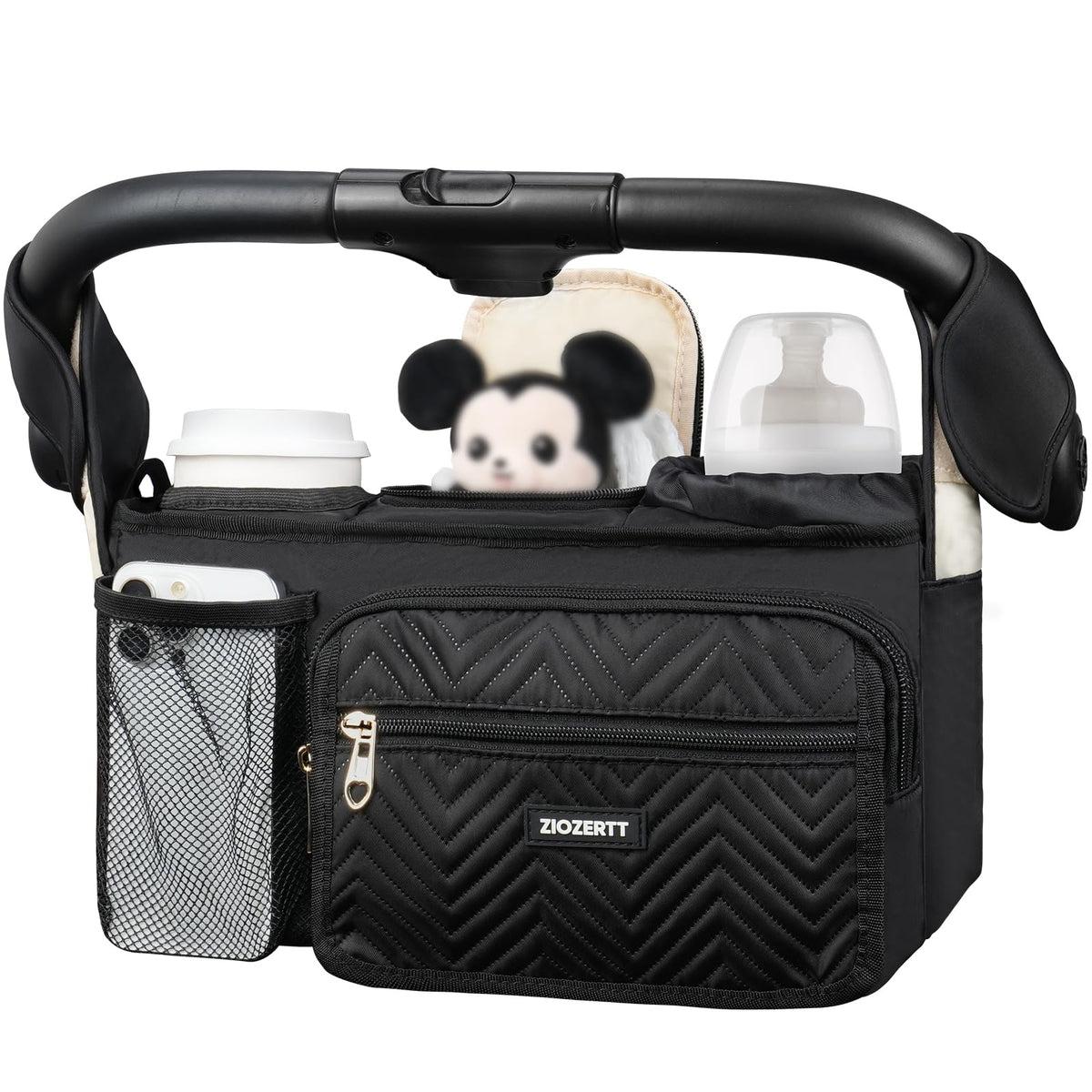 ZIOZERTT universal stroller organizer with insulated cup holder keeps drinks within reach