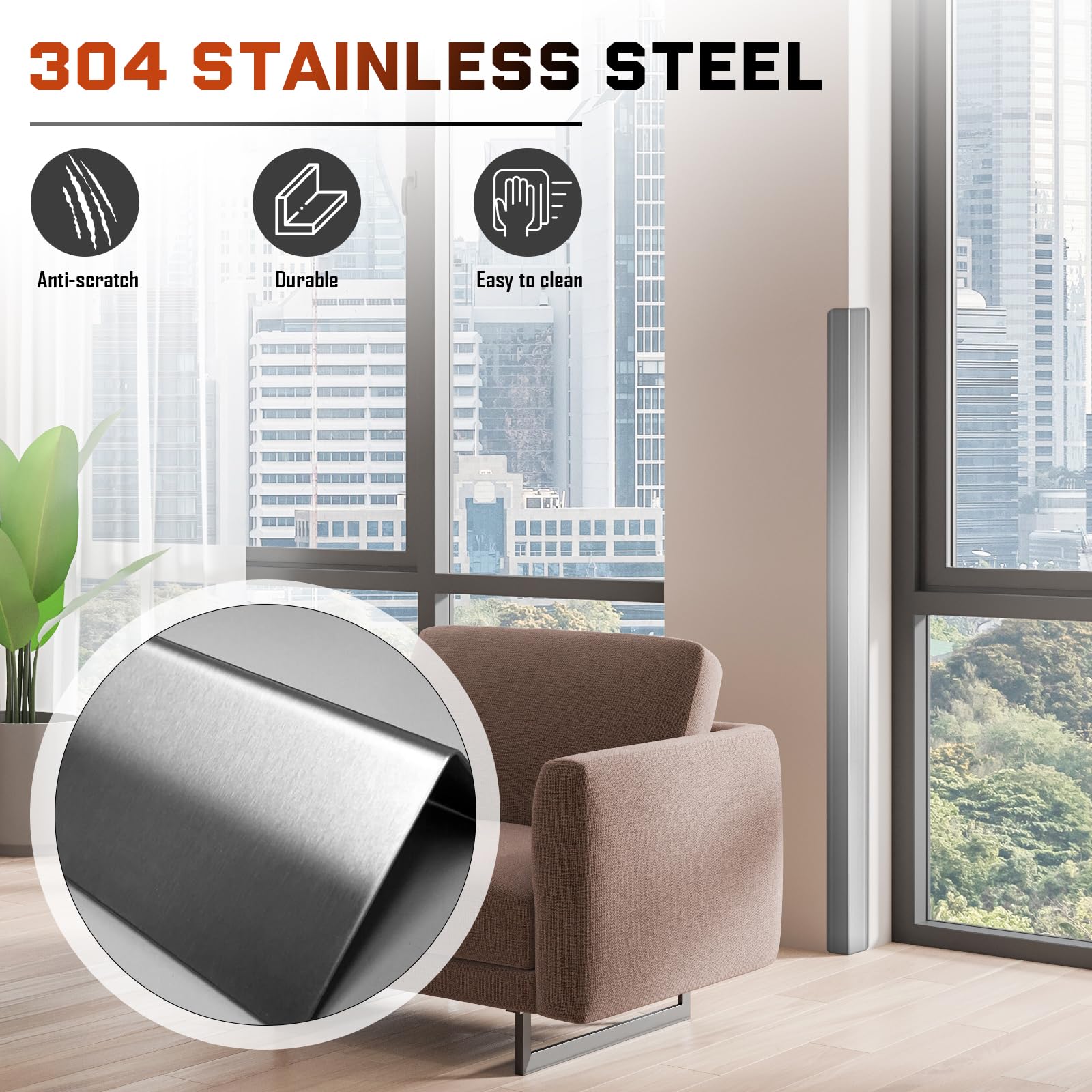 Zipcase stainless wall corner protector 2x2x48 inch guards corners against damage.