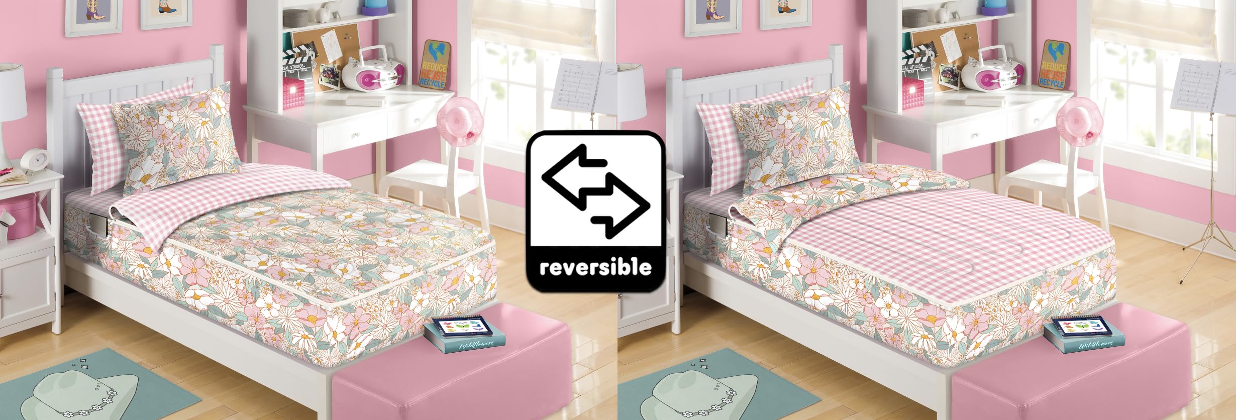 Zipit Bedding built-in fitted sheet provides true one-piece setup for easy bed-making.