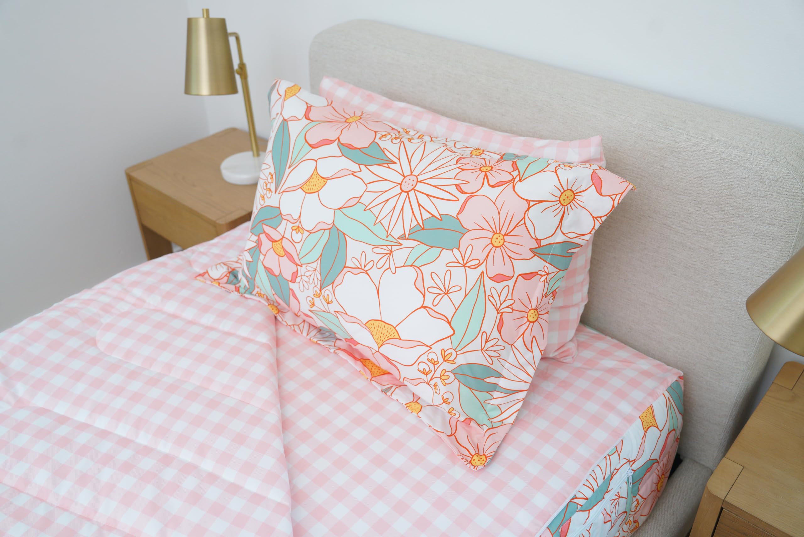 Zipit Bedding pillowcase and sham feature a coordinated interior print.