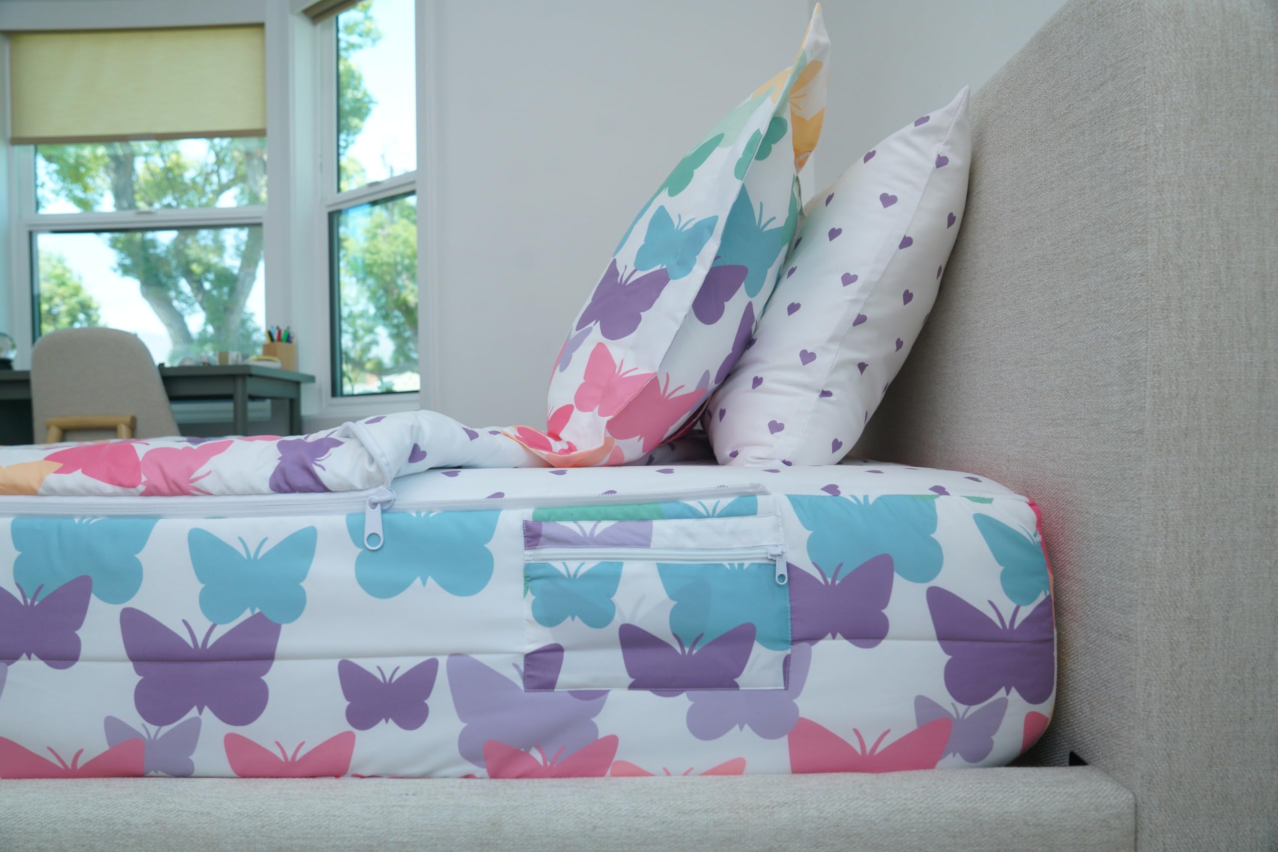 Zipit Bedding side pockets within reach for bedtime essentials