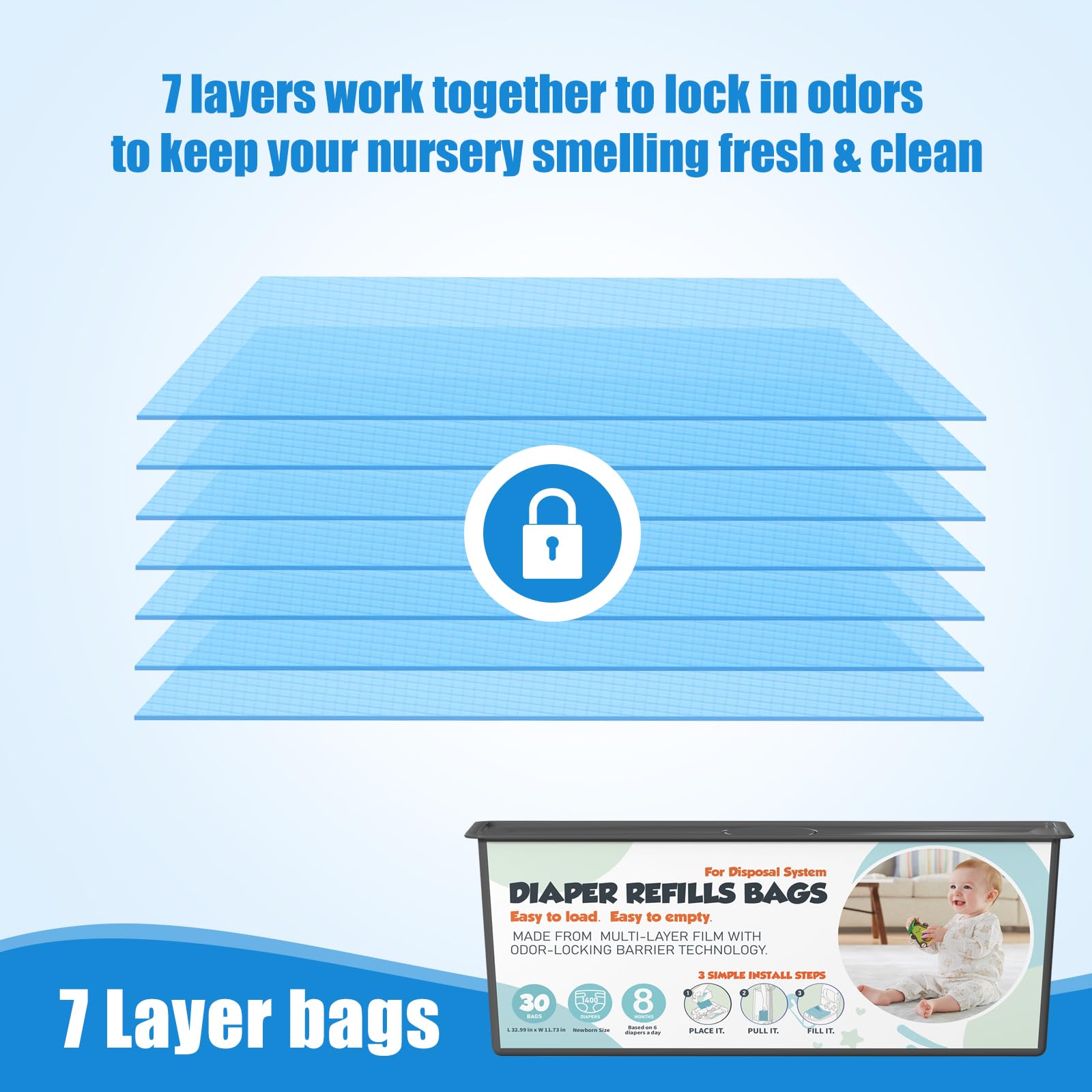 Zippland diaper pail refills showing large 1400-diaper capacity for busy days