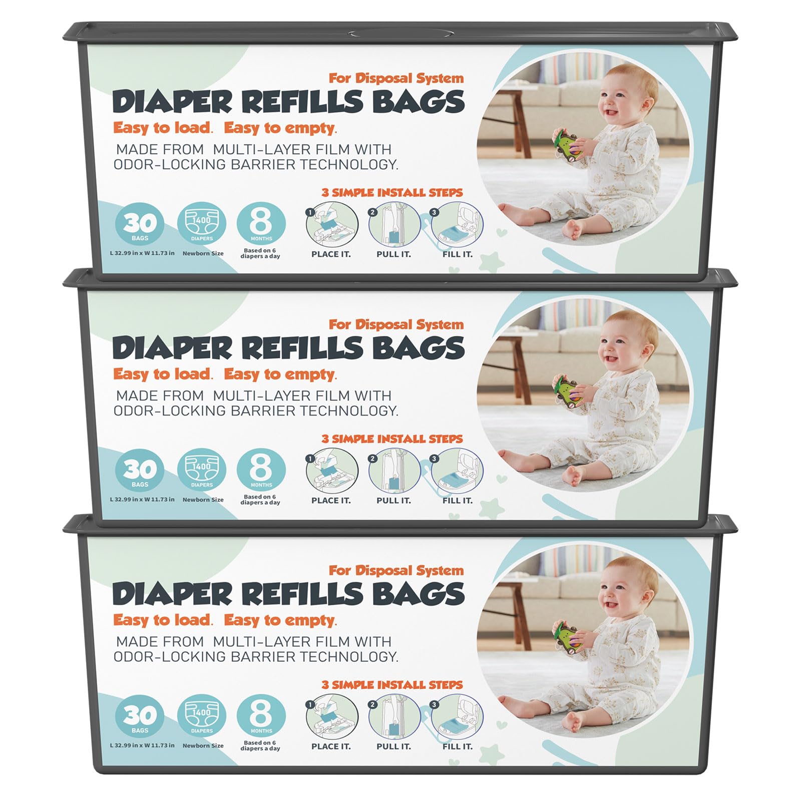 Zippland Easy Roll refill bag with 7-layer odor lock for fresher nursery