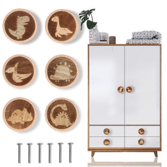 Ziyue dinosaur knob collection: six-pack, natural wood finish for nursery drawers.