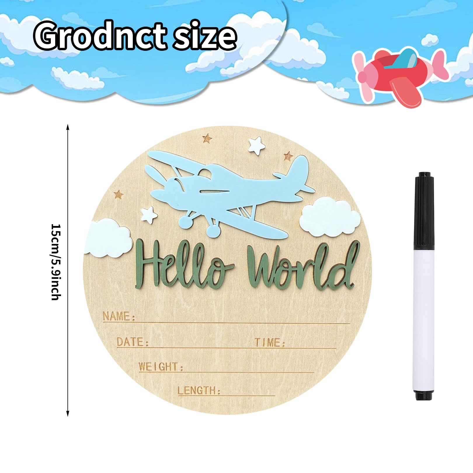 Ziyutam airplane wooden sign used as first photo backdrop for newborns