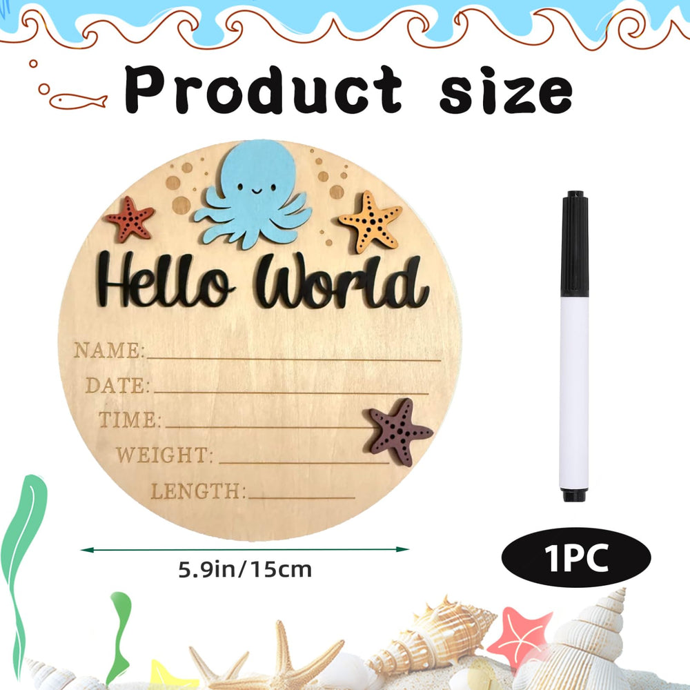 Ziyutam baby announcement sign with 3D ocean starfish enhances ocean-themed nursery decor.