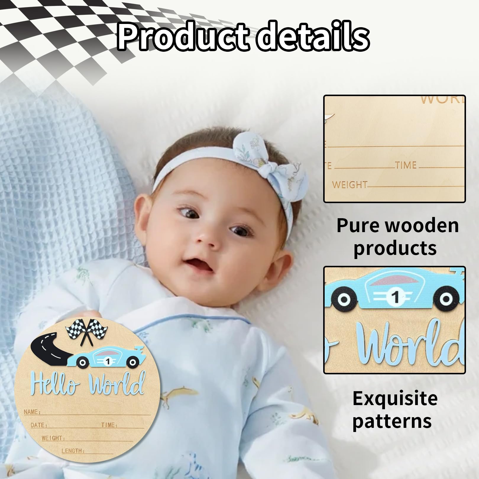 Ziyutam race-car sign with engraved rookie stats area for name date time weight length