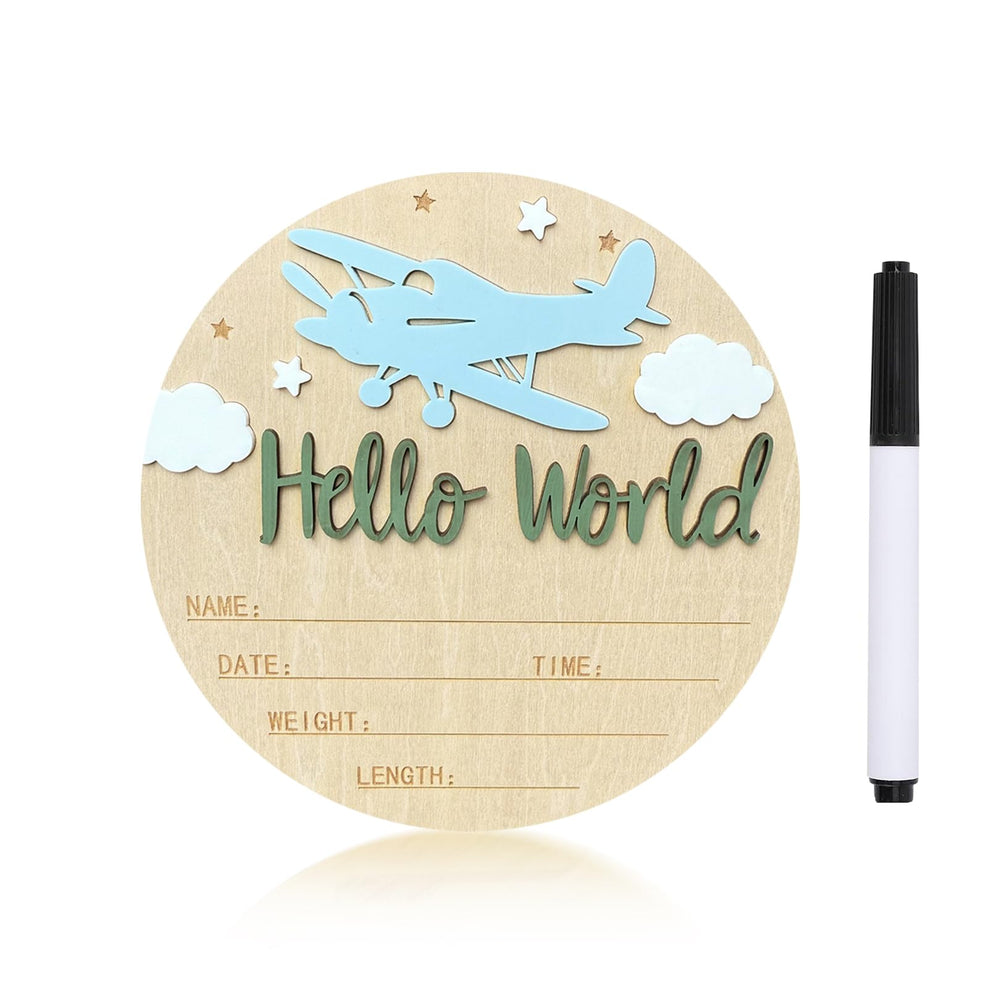 Ziyutam baby announcement sign with Hello World airplane prop for photos