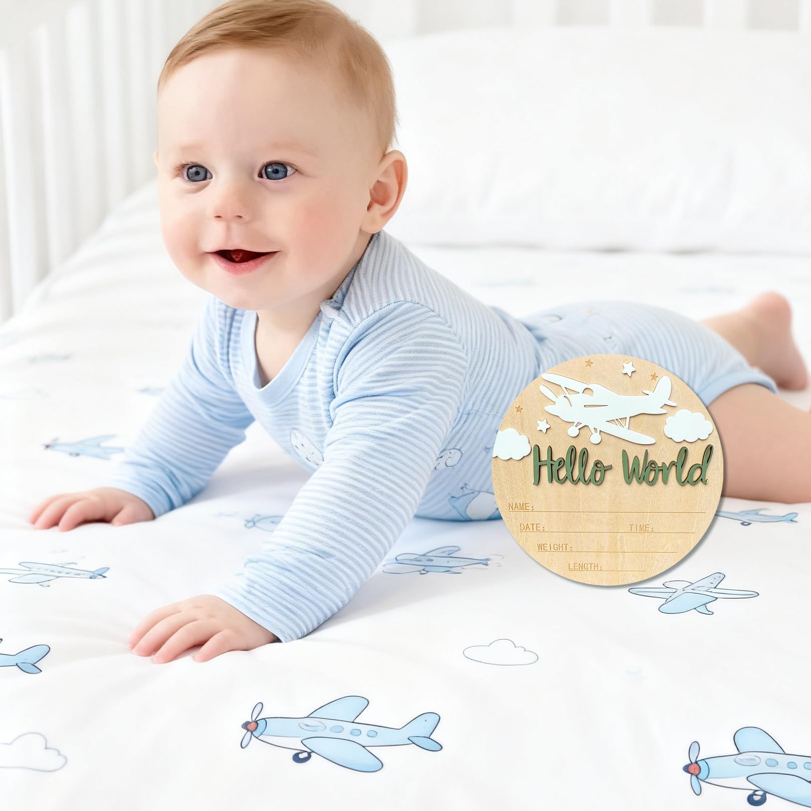 Ziyutam nursery decor with aviation theme enhances bedside display and nursery charm.