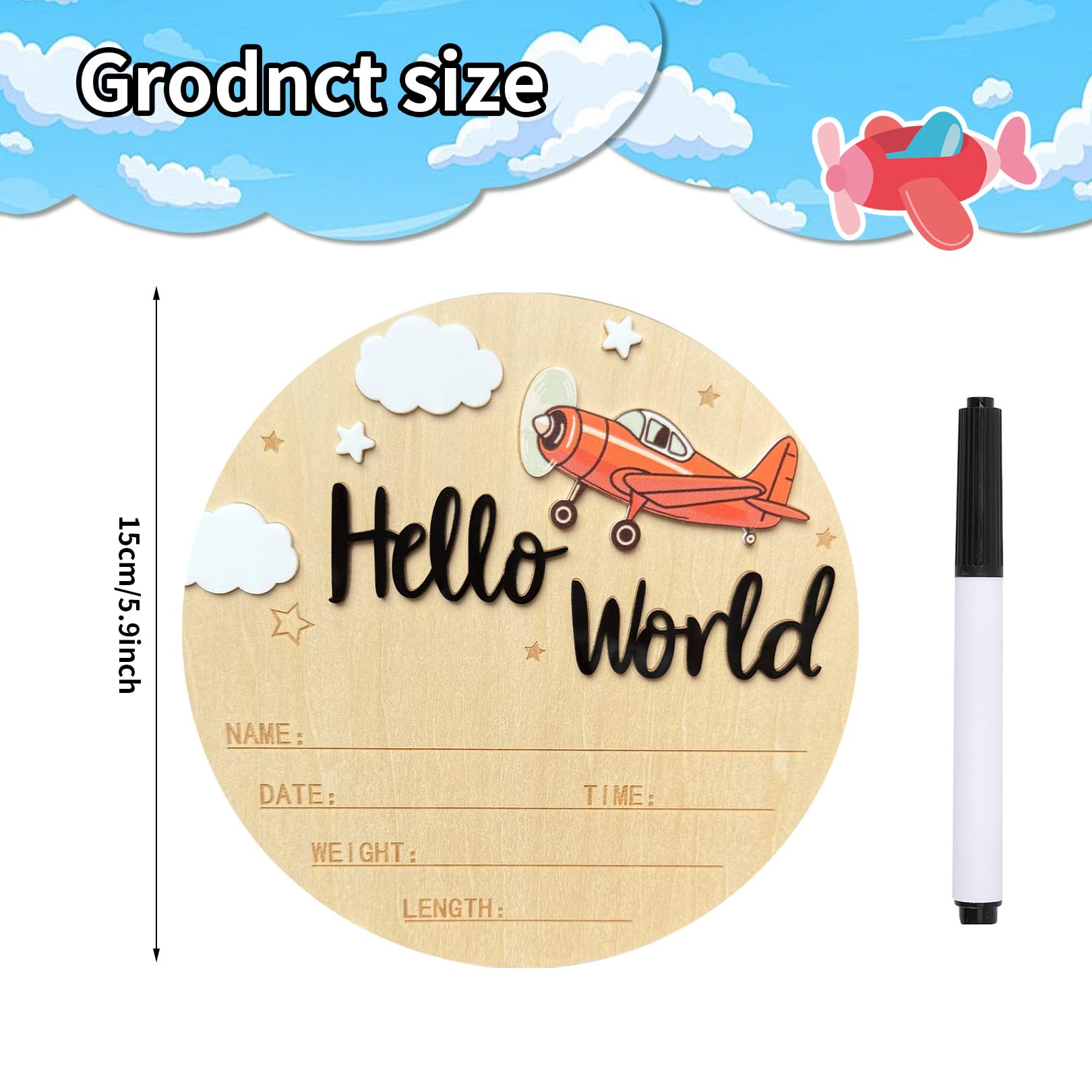 Ziyutam Baby Announcement Sign Vintage Airplane for playful nursery visuals