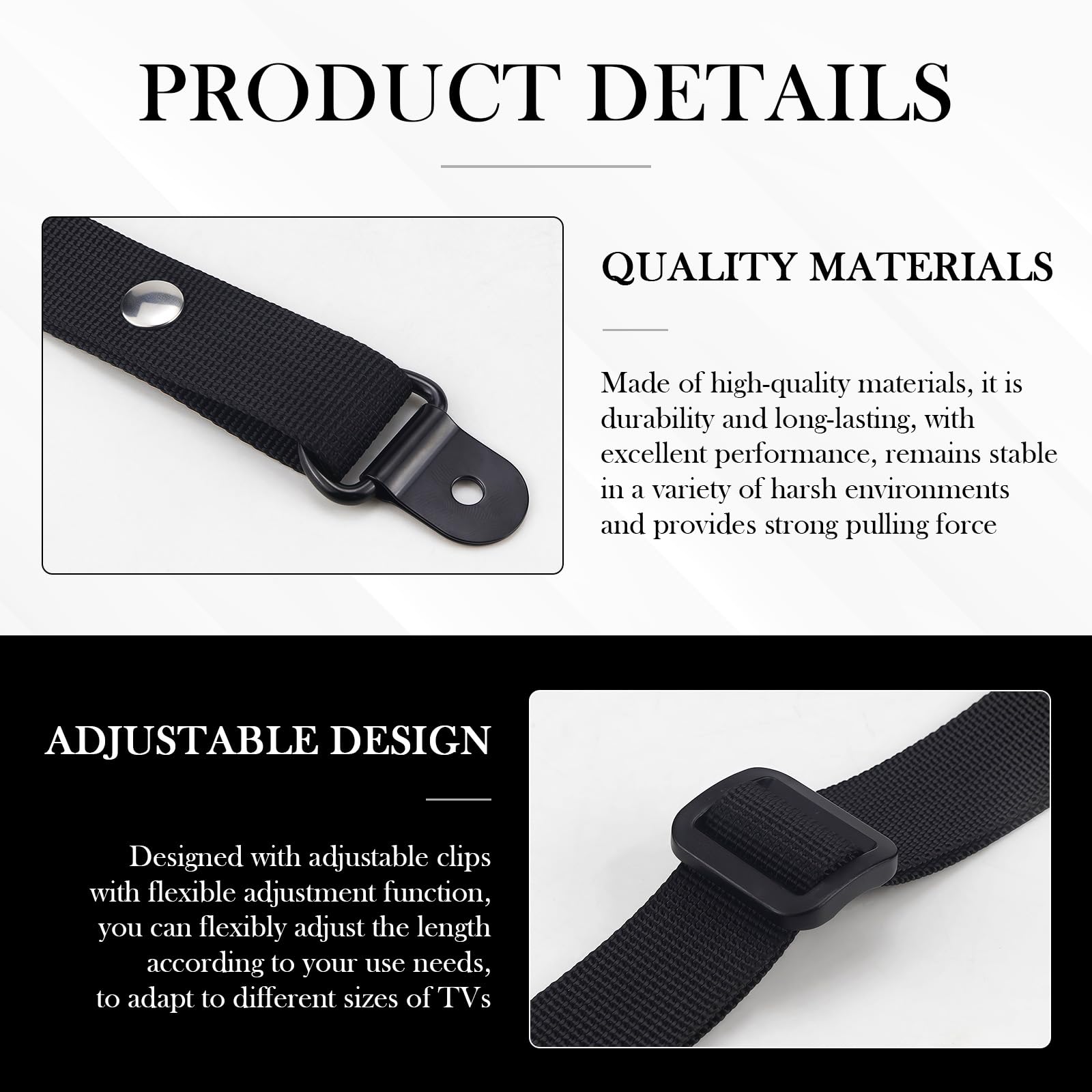 ZJIVQO adjustable-length straps fit various TVs and furniture.