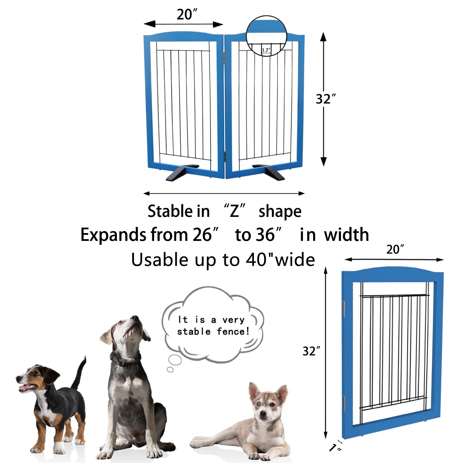 ZJSF blue two-panel gate opens to 40 inches for wide passage