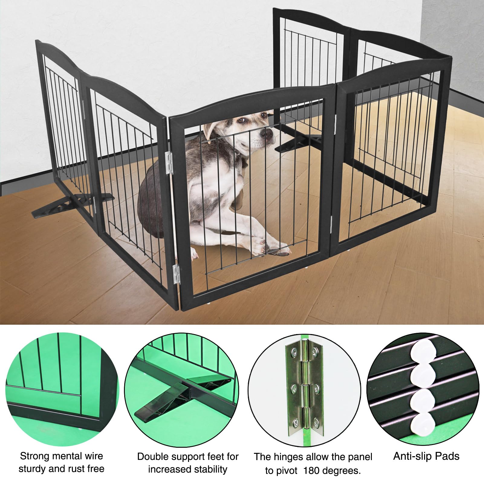 ZJSF black wood pet gate fits stairs and bedrooms with sturdy design.
