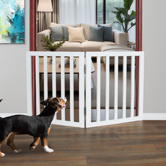 ZJSF 2-panel wooden dog gate in open doorway provides a safe boundary.