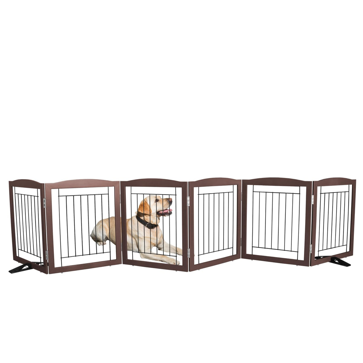 ZJSF 6-panel gate assembled, ready to block stairs or doorways with a stable freestanding design.