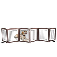 ZJSF 6-panel gate assembled, ready to block stairs or doorways with a stable freestanding design.