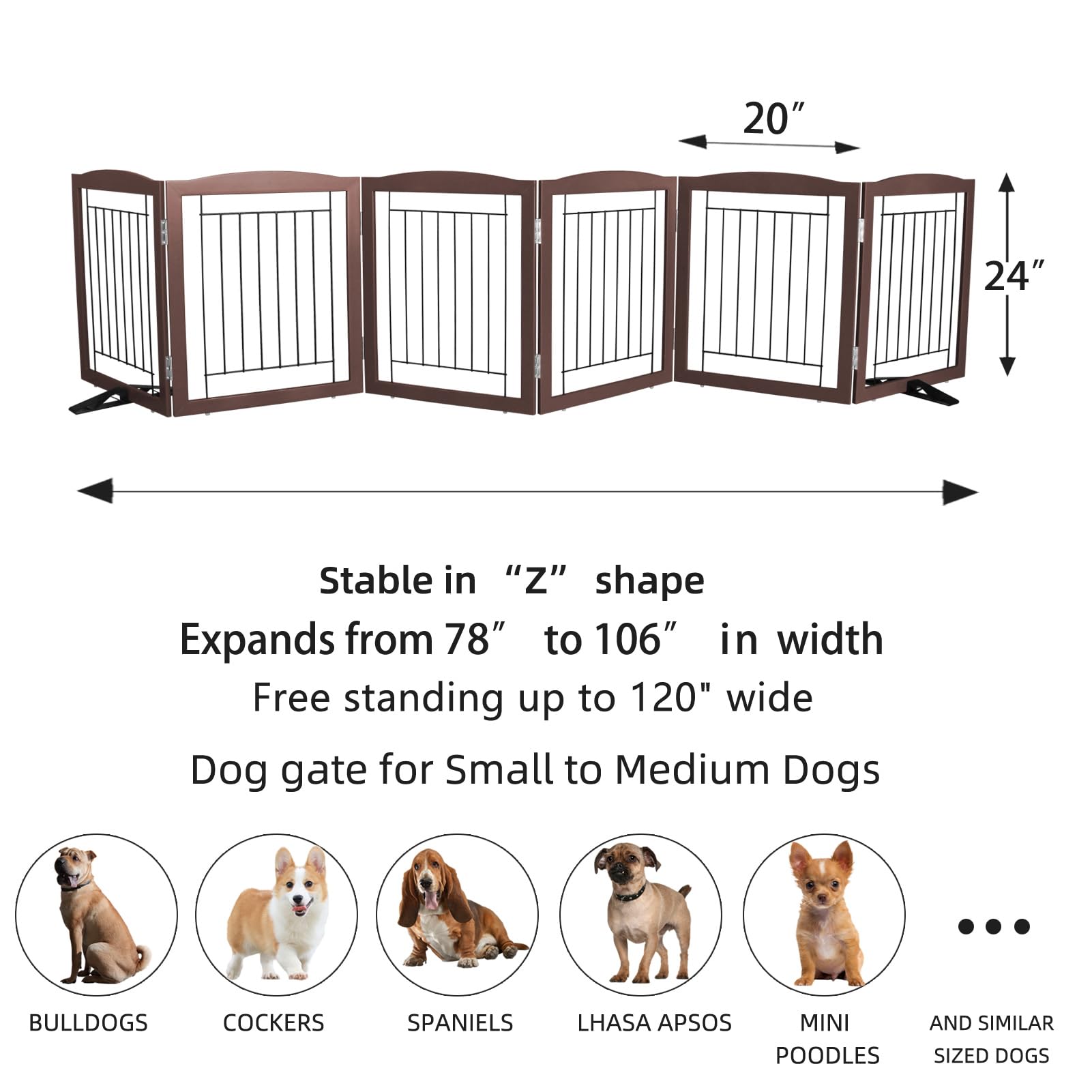 ZJSF 6-panel wooden gate expands for wide hallways and rooms.