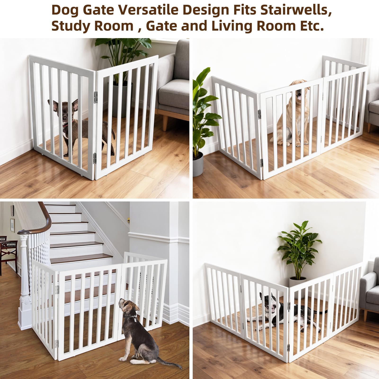 ZJSF dog gate blocks access in doorways with wooden frame.